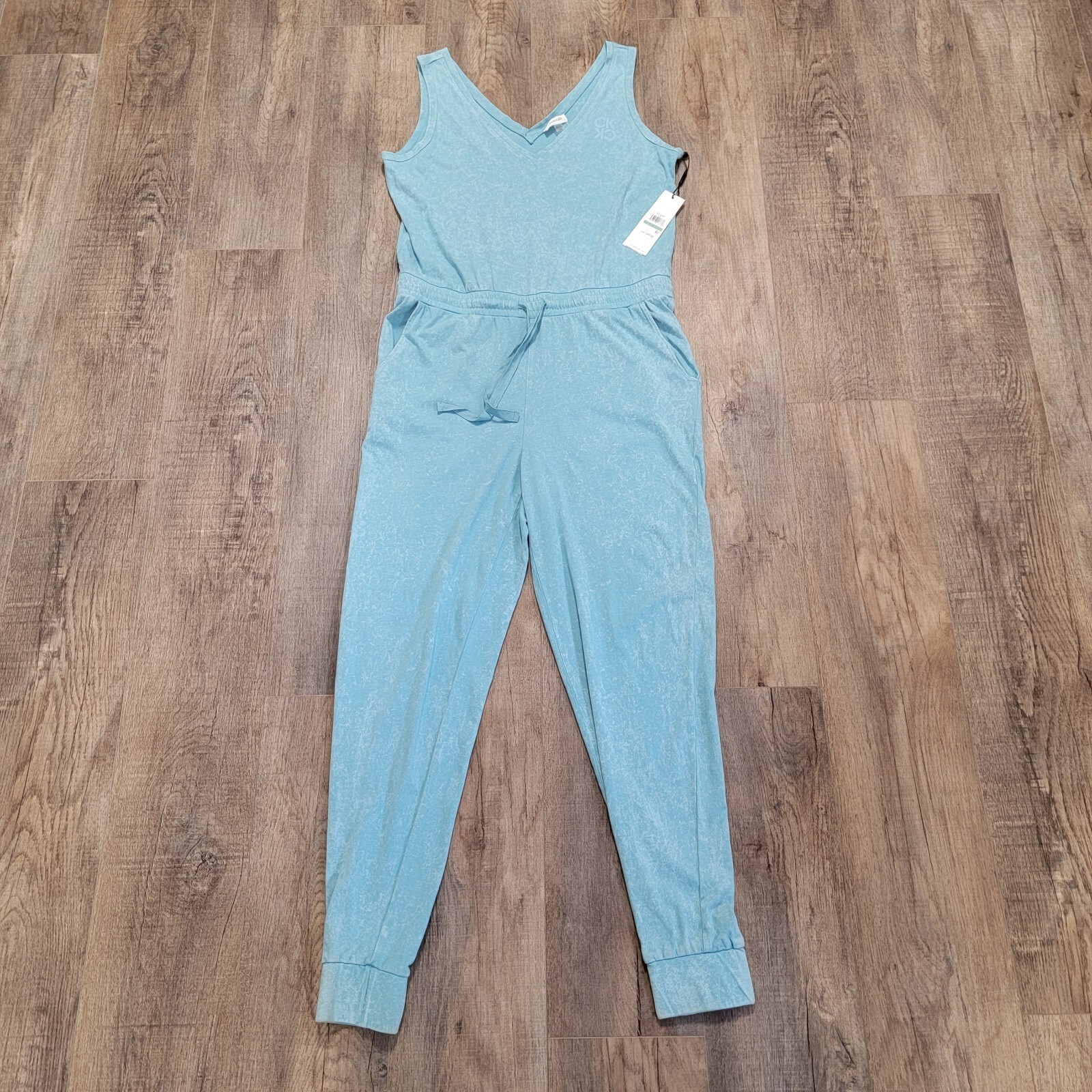 Calvin Klein Athletic Jumpsuit One Piece Sleeveless Drawstring Waist Aqua NWT