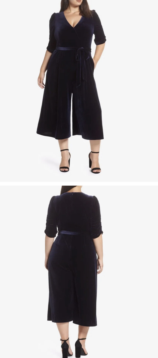 Chelsea28 Jumpsuit Womens 22 Plus Glam Luxury Velvet Culotte Romper Sapphire