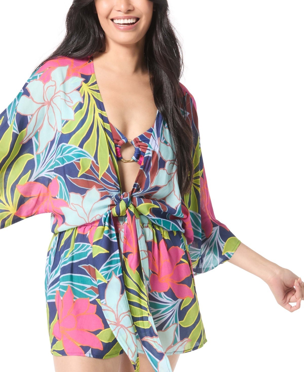 Vince Camuto A2634 Womens Plunge Neck Romper Multi Size L