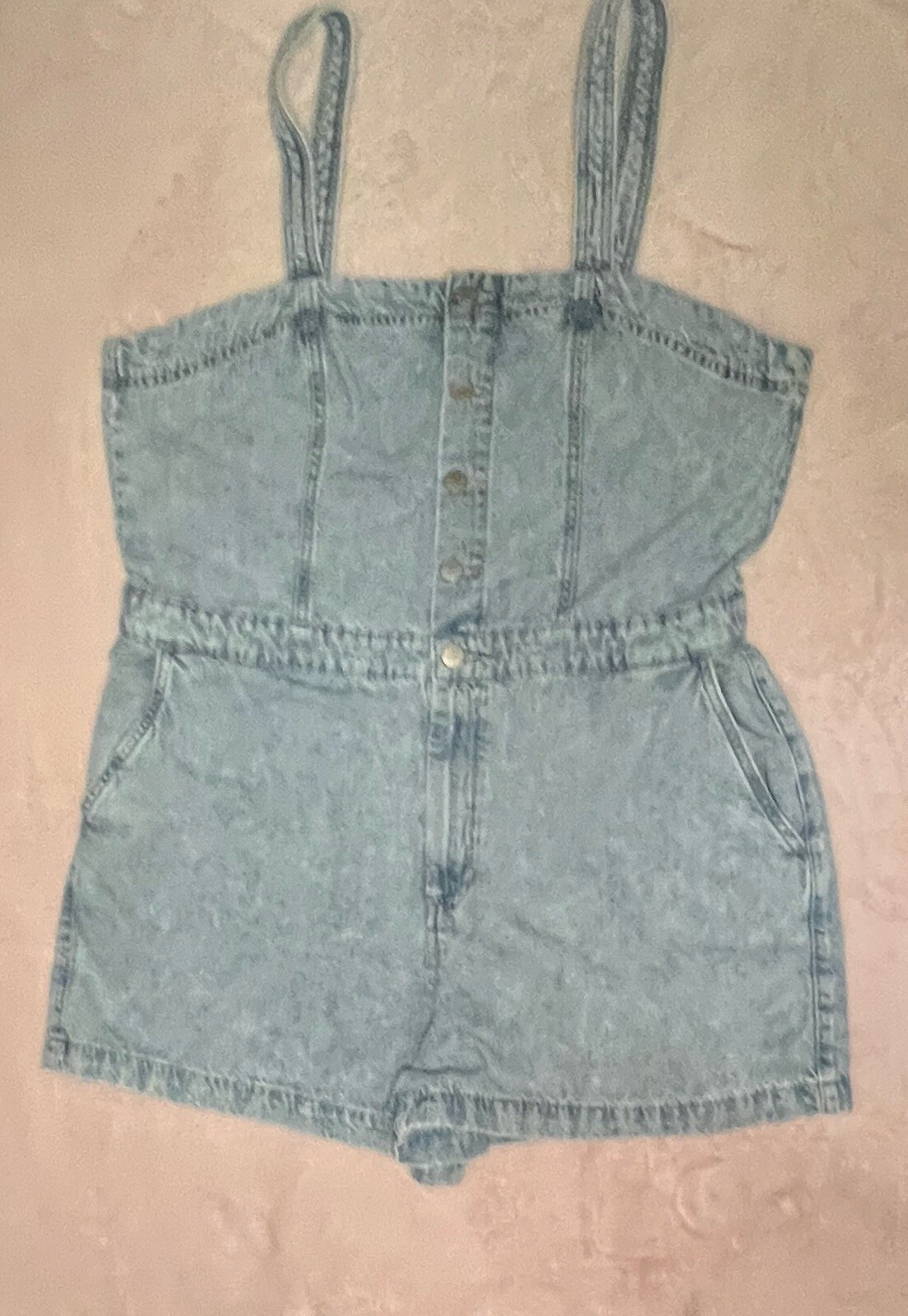 a.n.a. Overall Womens Shorts Jeans Light Denim Size Med Jumper Button Front NWT