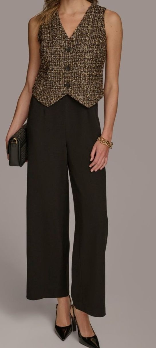 Donna Karan New York Womens’ Black weed-Bodice Wide-Leg Jumpsuit Size 6