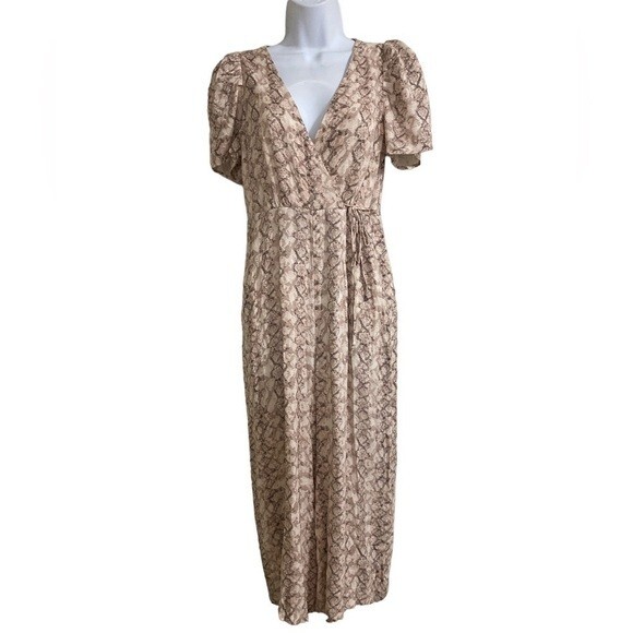 Anthropologie GREYLIN Jumpsuit Lisette Snake Print XS beige vacation casual y2k