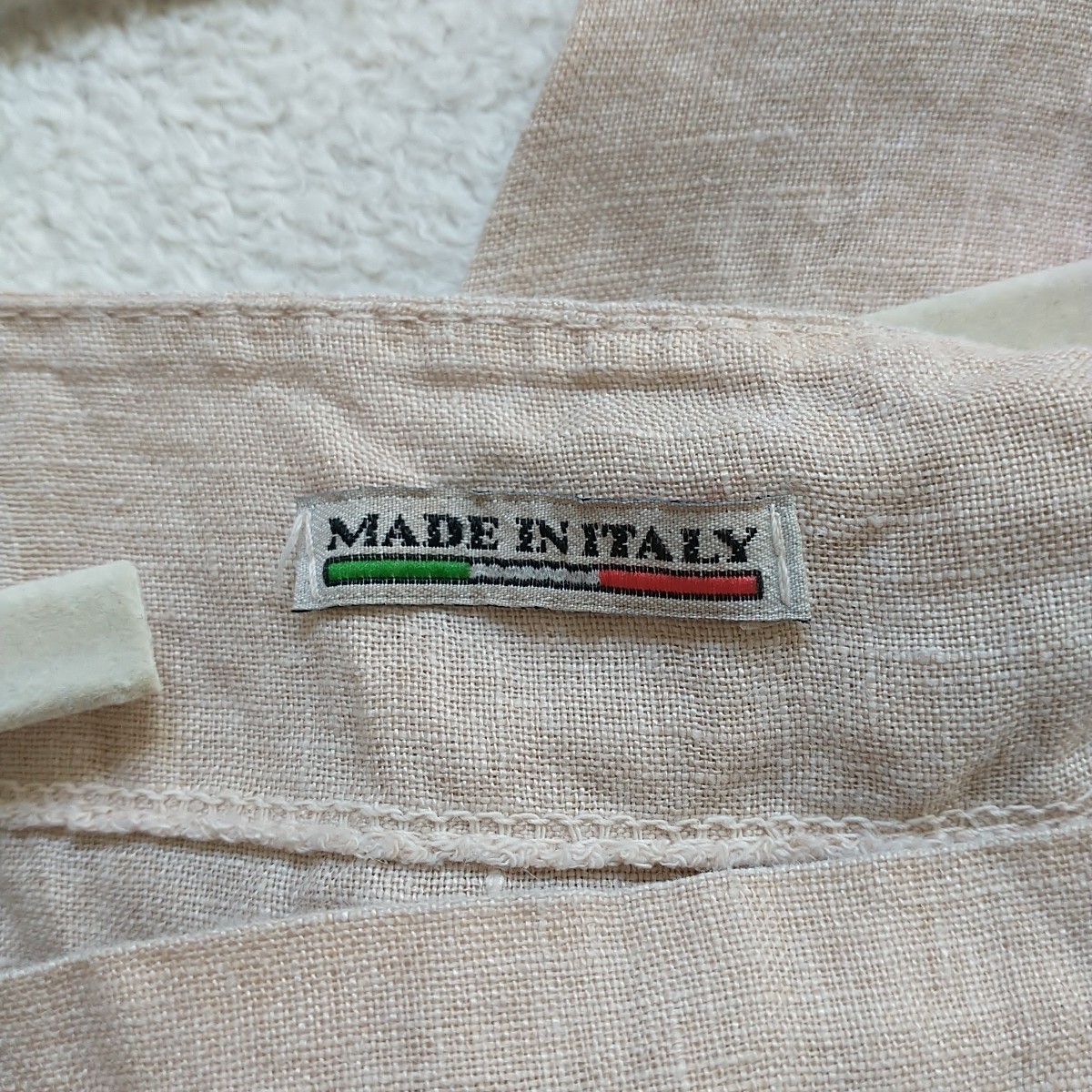 Made InItaly Jumpsuit Bib Overall Womens S/M*Beige 100%Linen Lagenlook Minimalis