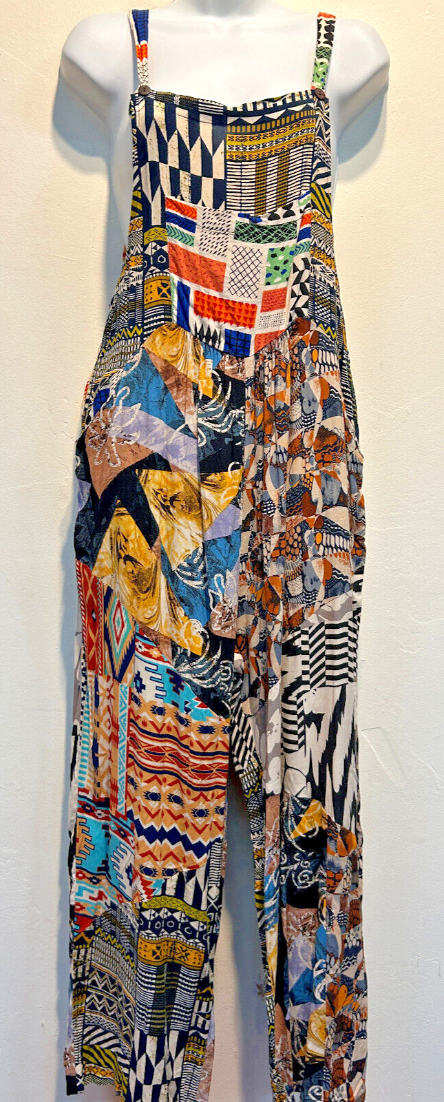 Nwt SACRED THREADS funky floral hippie rayon OVERALLS ROMPER JUMPSUIT JUMPER S/M
