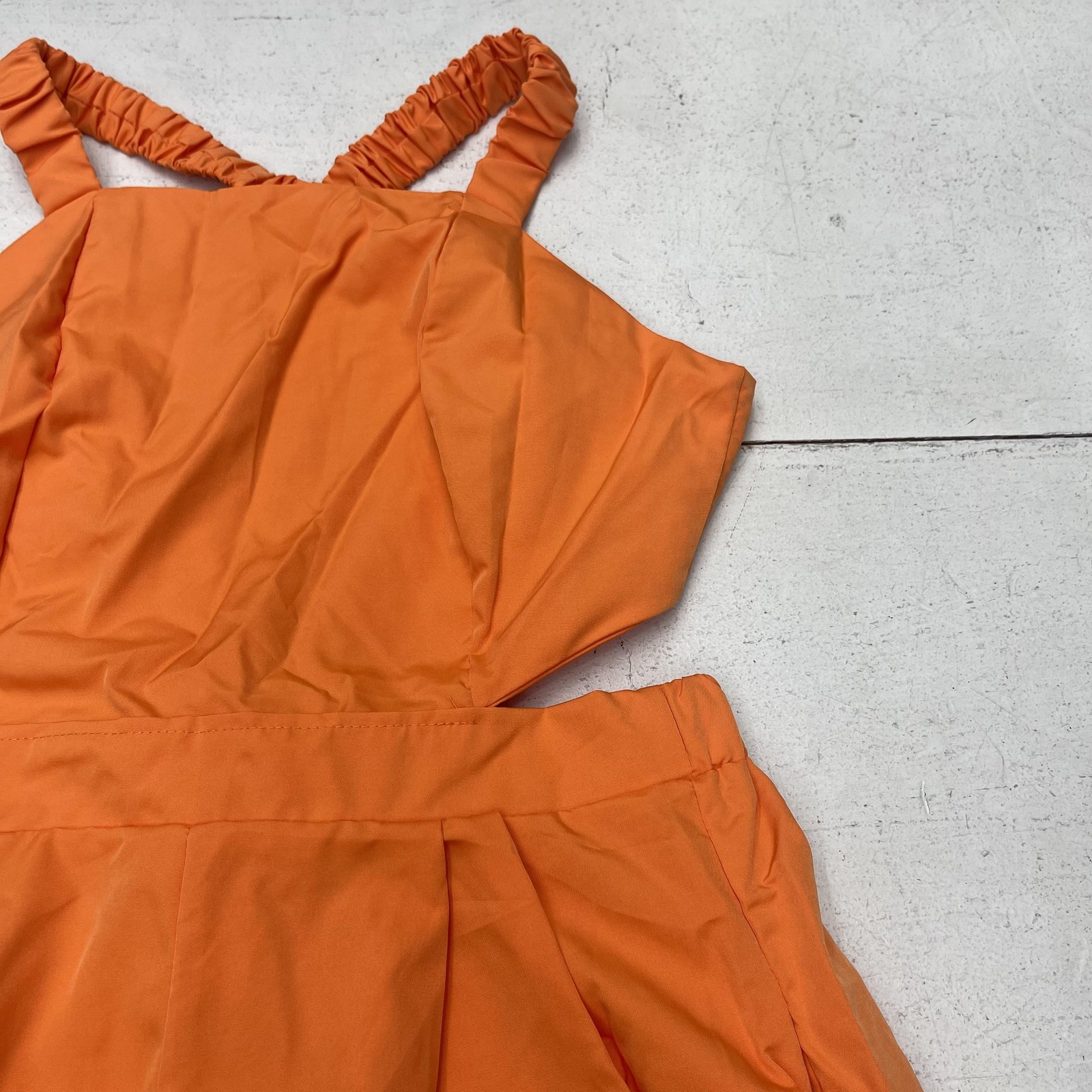 Strappy Jumpsuit Womens Large Orange Tie Back Pockets Elastic Cuffs Jogger Hem