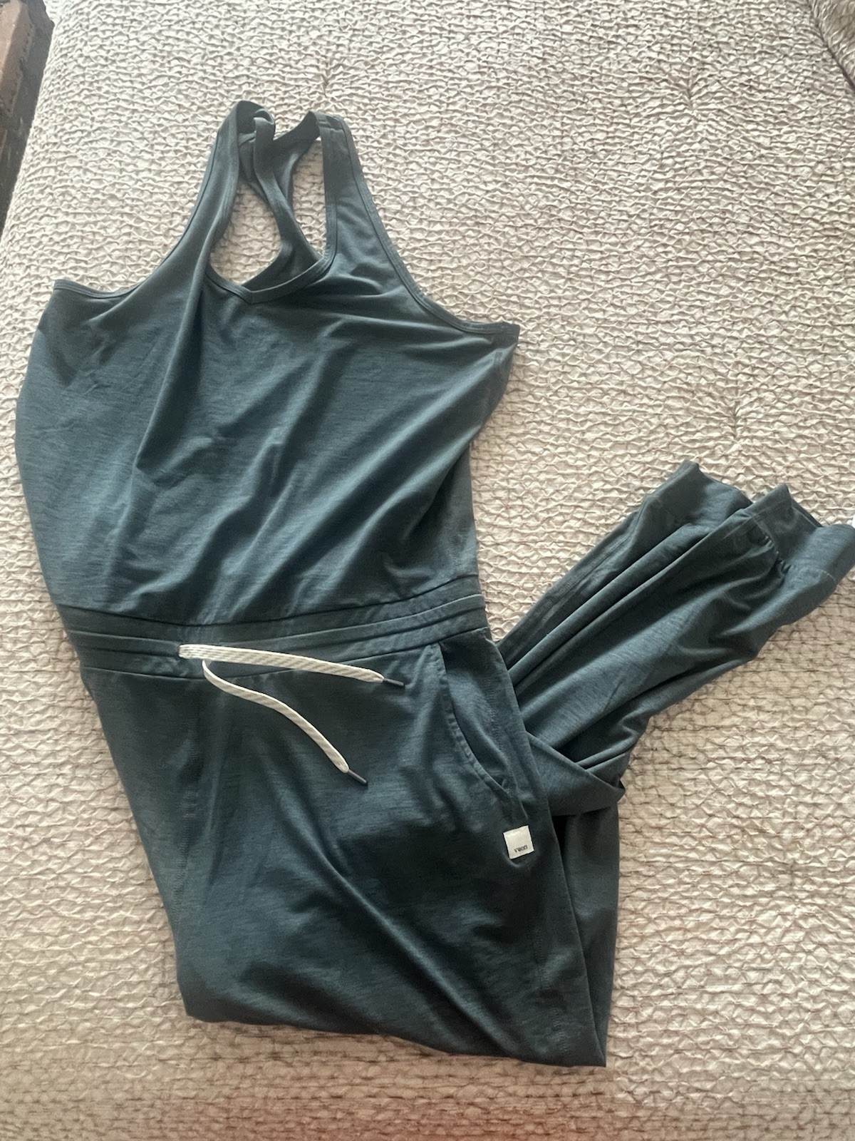 Vuori Womens Lux Sleeveless Jumpsuit Heathered stone One-Piece Jogger Medium