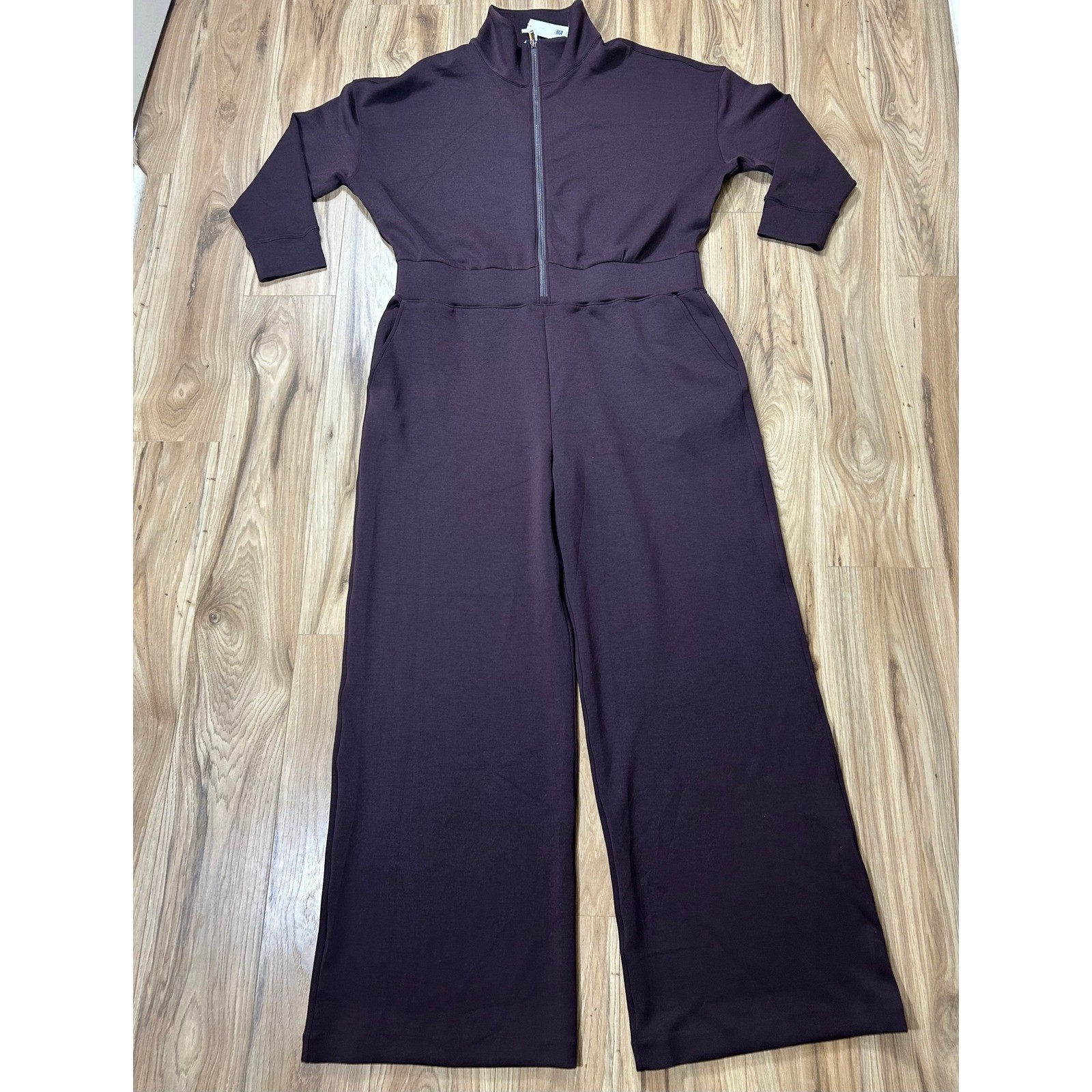 Spanx Jumpsuit Womens 2X Tall Brown AirEssentials L/S Wide Leg Zip Front NEW