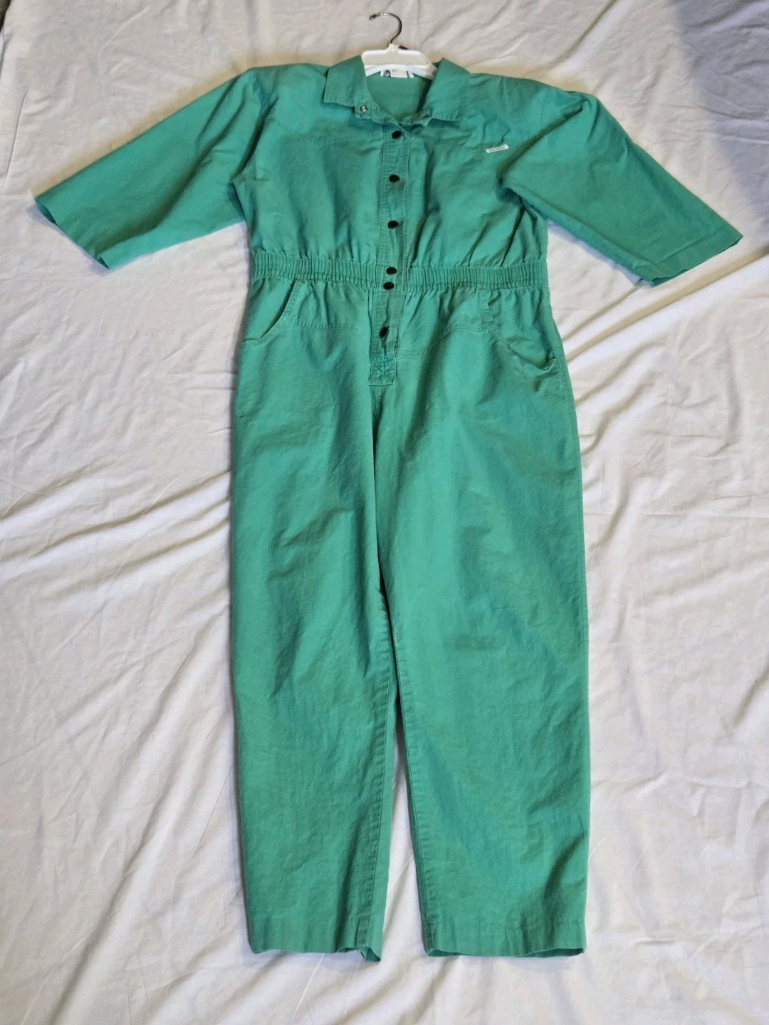 Vintage Dreams Green Jumpsuit Womens Size Large Snap Front 100% Cotton