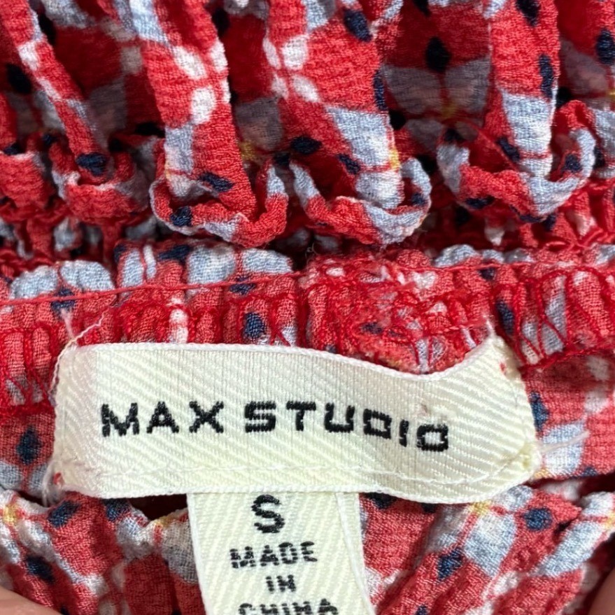 Max Studio Red Geometric Print Smocked Waist Ruffle Jumpsuit 8901C46 Small Boho