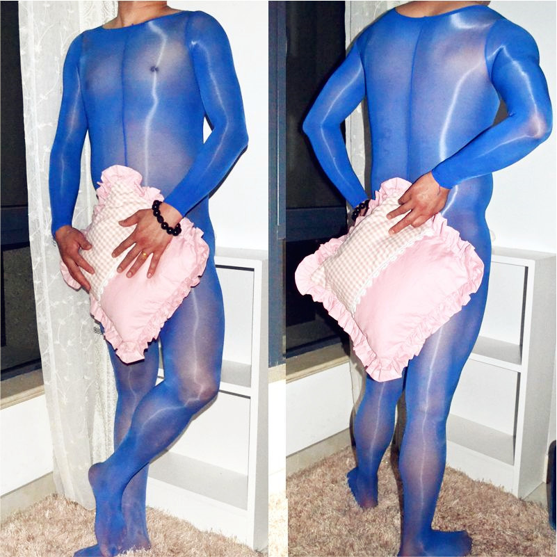 Super Elastic Shiny Bodystocking Long Sleeve Bodysuit Sheer Nylon Tights Catsuit