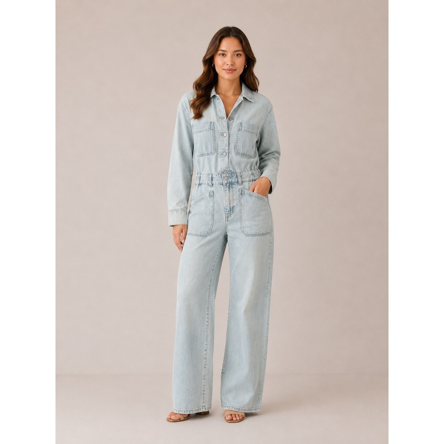 NWT Universal Thread Womens Long Sleeve Utility Baggy Denim Jumpsuit size 4