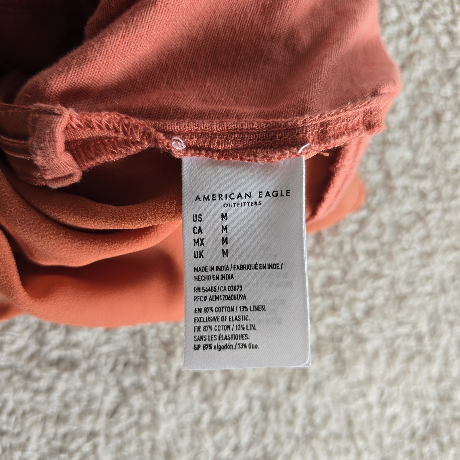 American Eagle Strappy Romper Coral Color Smocked Back Size M Cotton Linen Blend