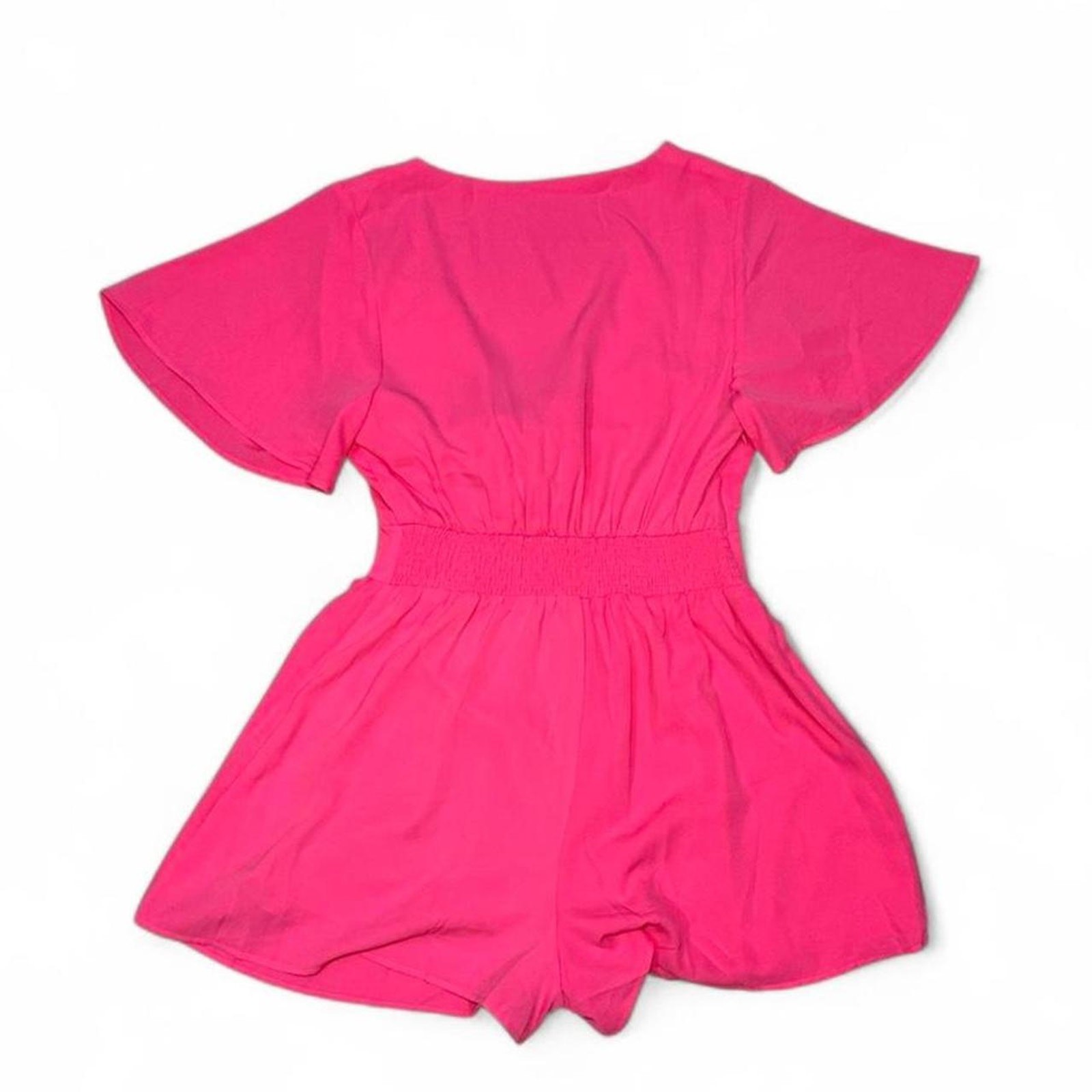 Pink Tie Front Romper Elastic Waist Summer Outfit