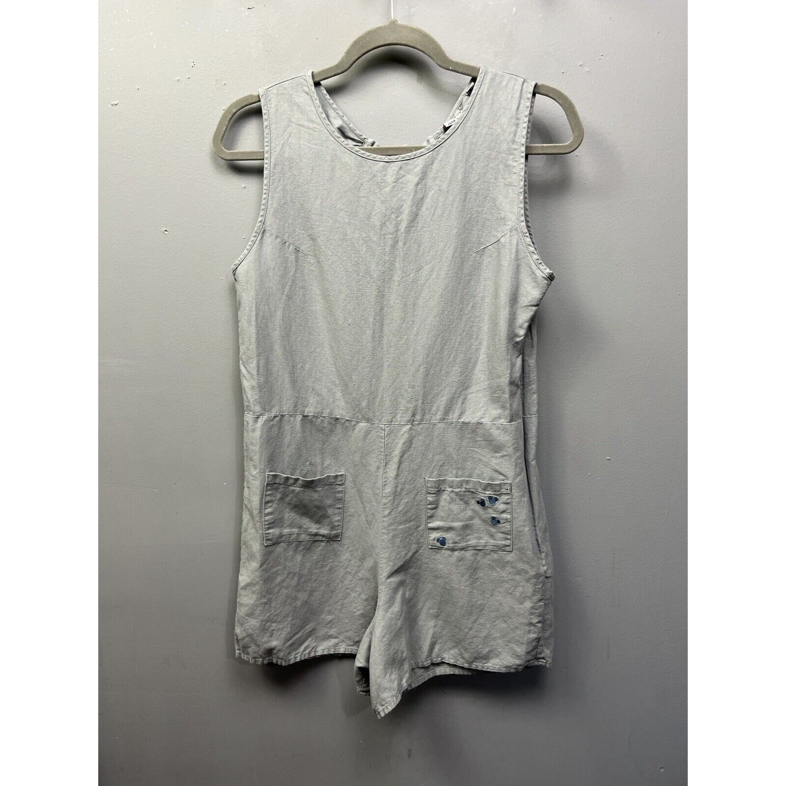 Disney Junk Food Romper Playsuit Small Women’s Gray Linen Blend Mickey Mouse
