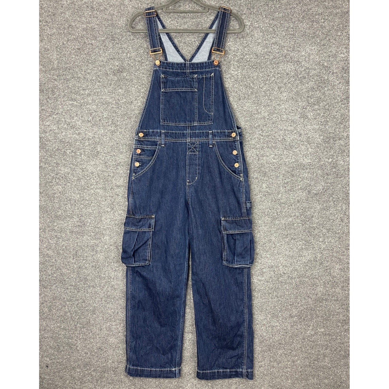 Gap Cargo Denim Overalls Womens XS Petite Blue Excellent Carpenter Dungarees