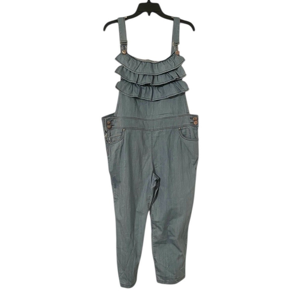 Goelia Women’s Denim Like Adjustable Pocket Ruffle Overalls Size XXL