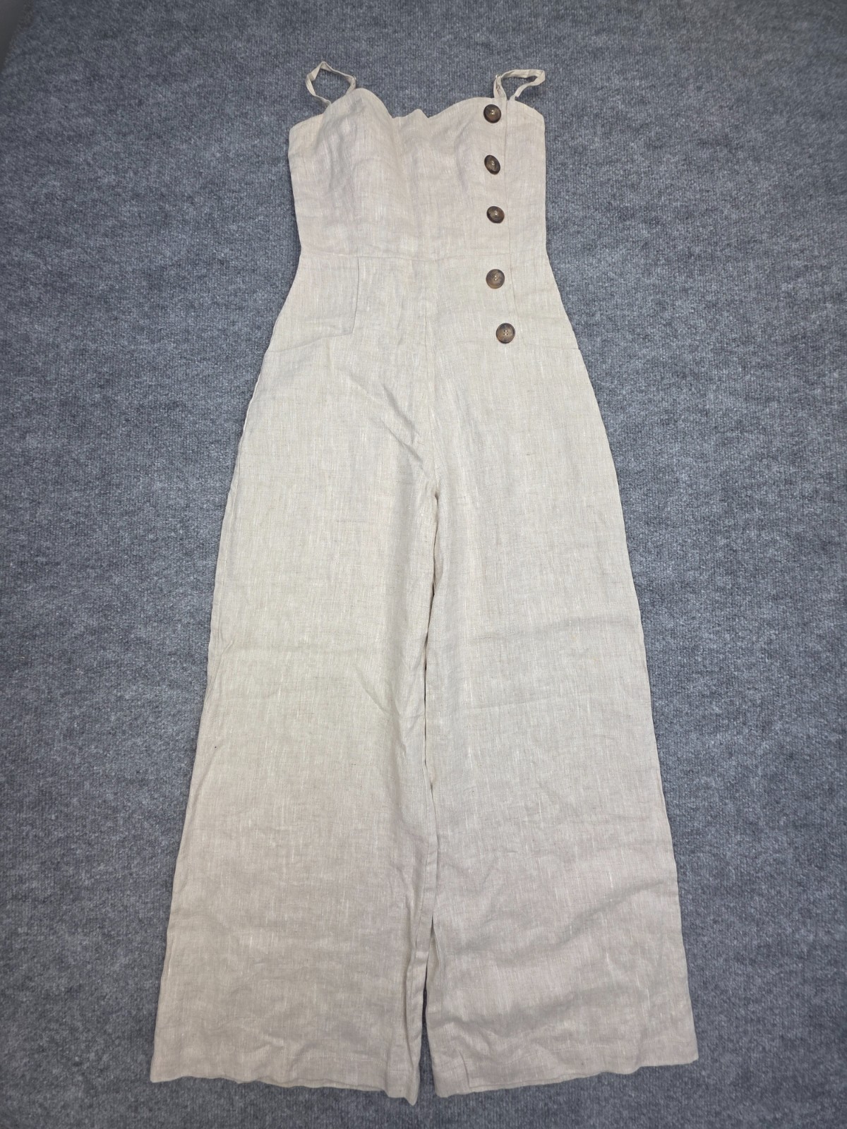 Reformation Linen Jumpsuit Women’s 2 Beige Button Spaghetti Strap Wide Leg