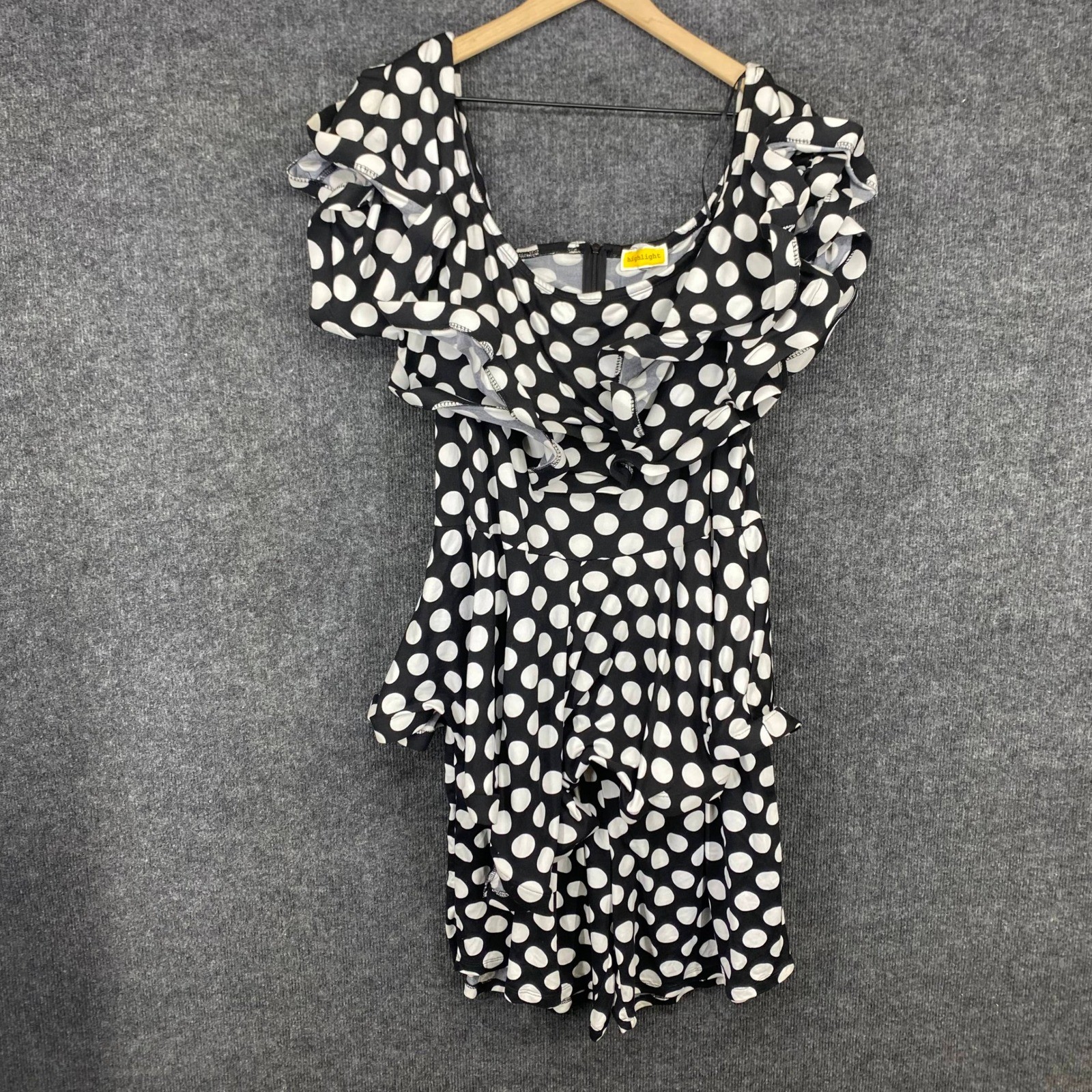 Highlight Black White Polka Dot Ruffle Romper Sleeveless Peplum Jumpsuit Mens
