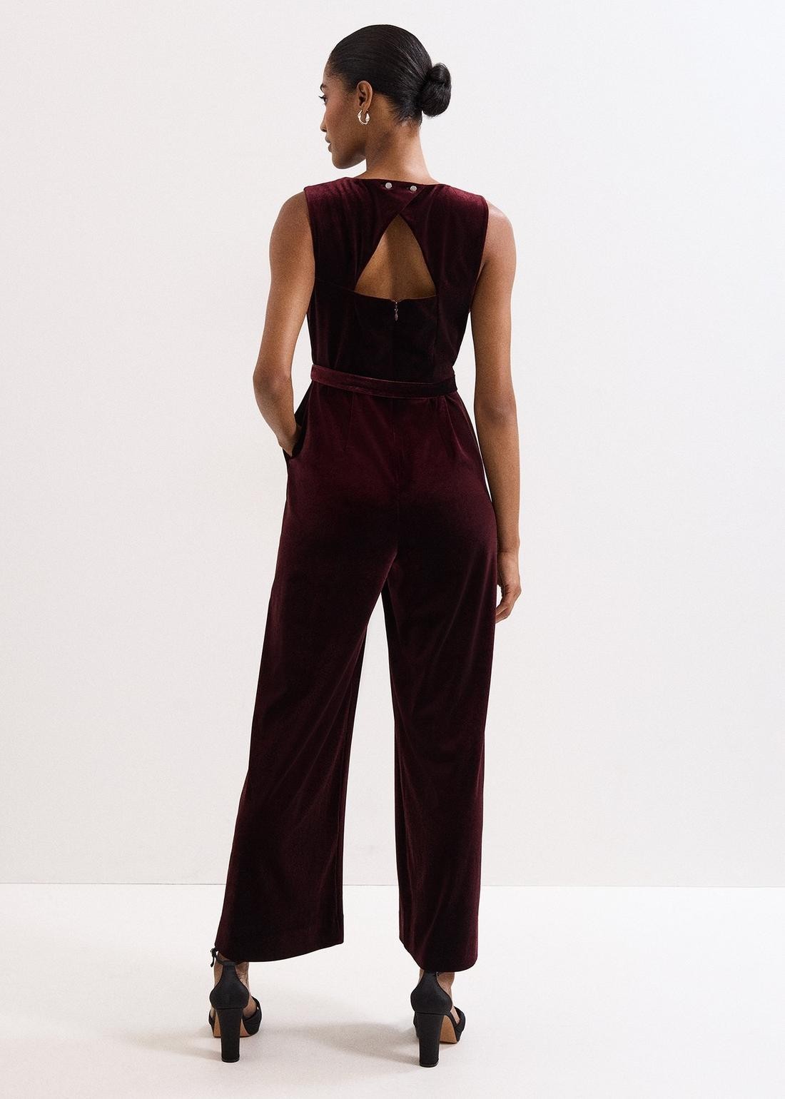 Women’s Phase Eight Marta Burgundy Velvet Jumpsuit Size UK 10 RRP £139