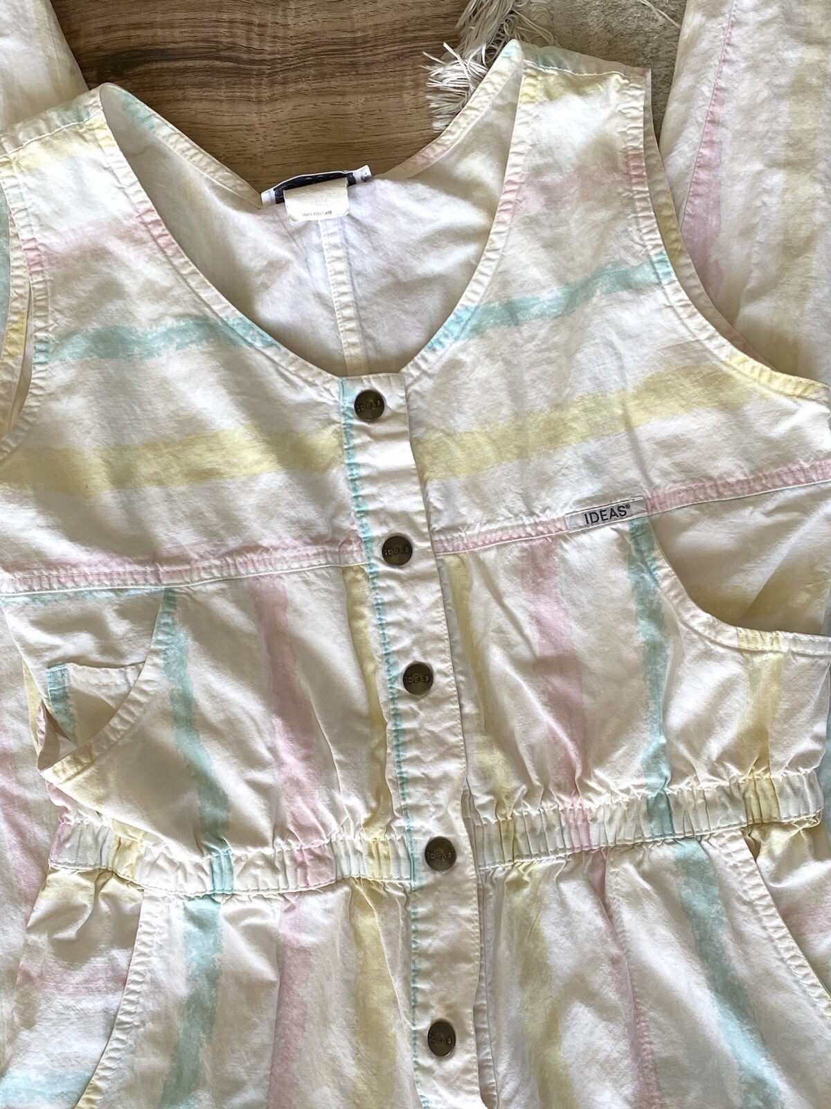 Vintage 80s Pastel Rainbow Ideas Cotton Coveralls Jumpsuit Size Medium Womens