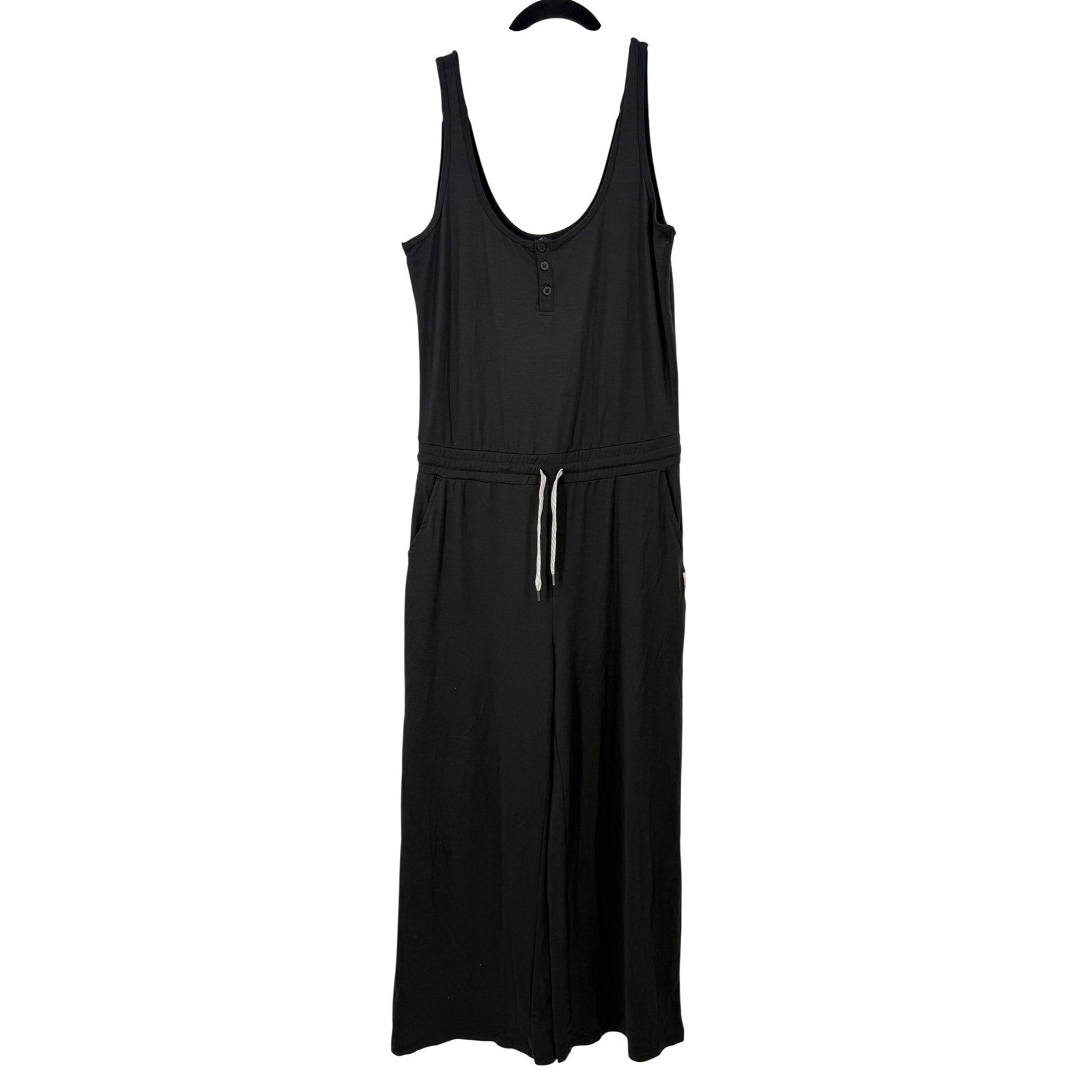 Vuori Falls Jumpsuit Women Black Heather Wide Leg Henley Sleeveless VW4004 SzM