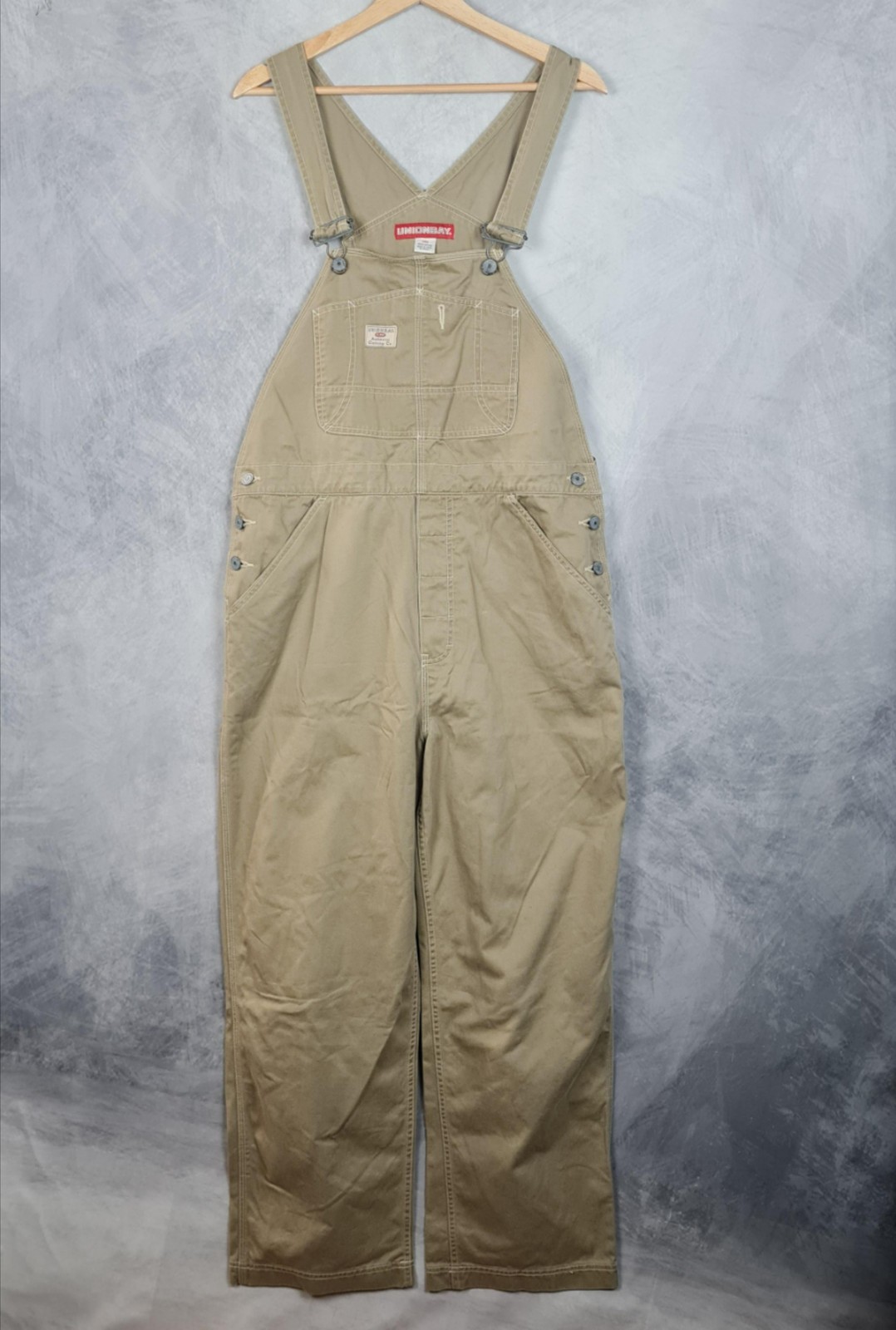 Vintage Y2K Bib Overalls Womens Large Beige Baggy Canvas Utility Workwear 36×28
