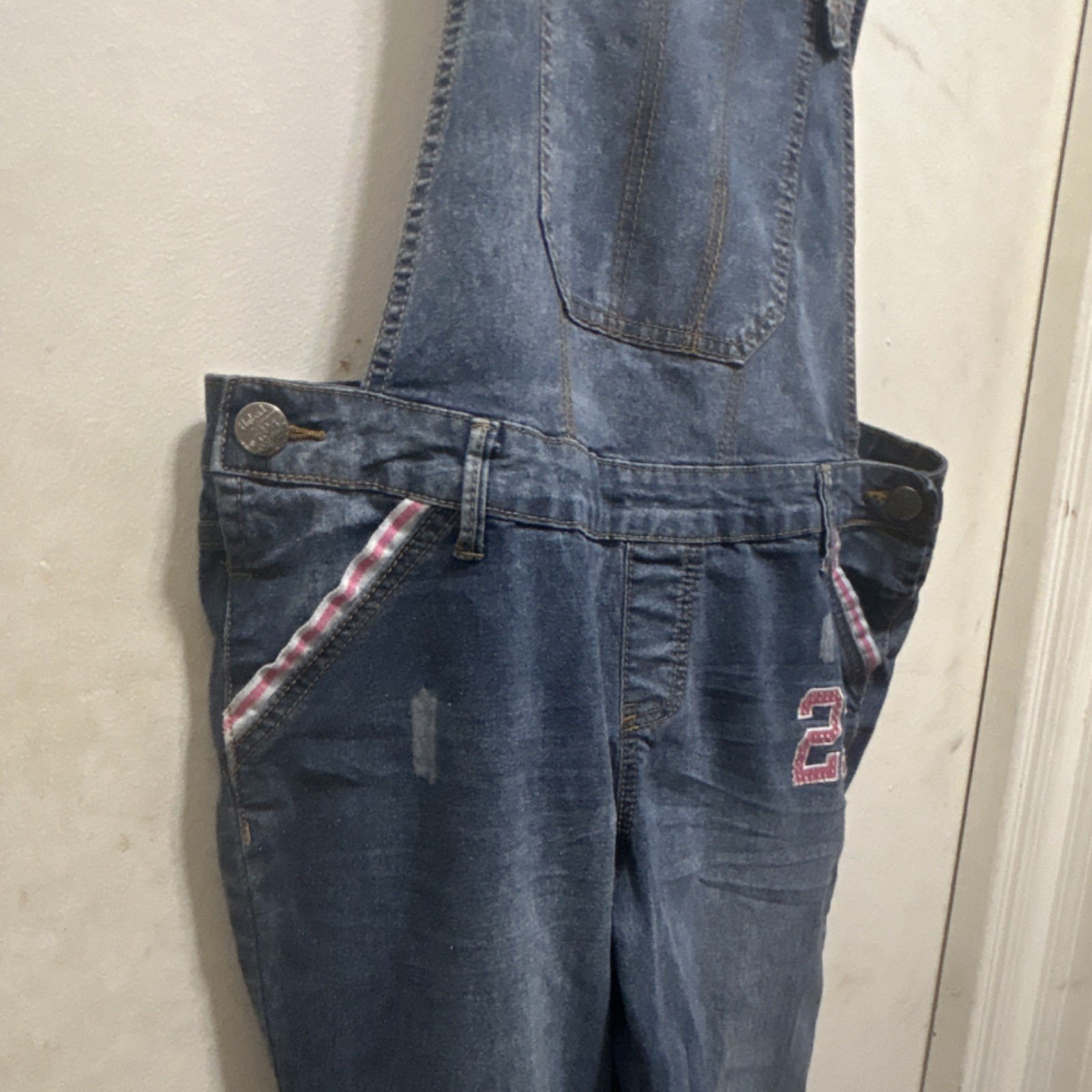 Hybrid Company Women’s Blue Denim Overall Size 13 Embroidered Button