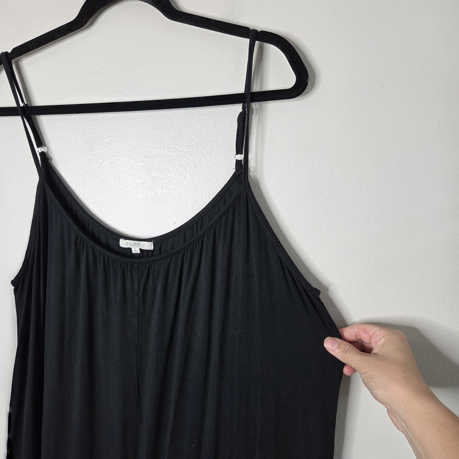 Z Supply L Black Adjustable Straps 2-Pocket Wide Curved Leg Jumpsuit