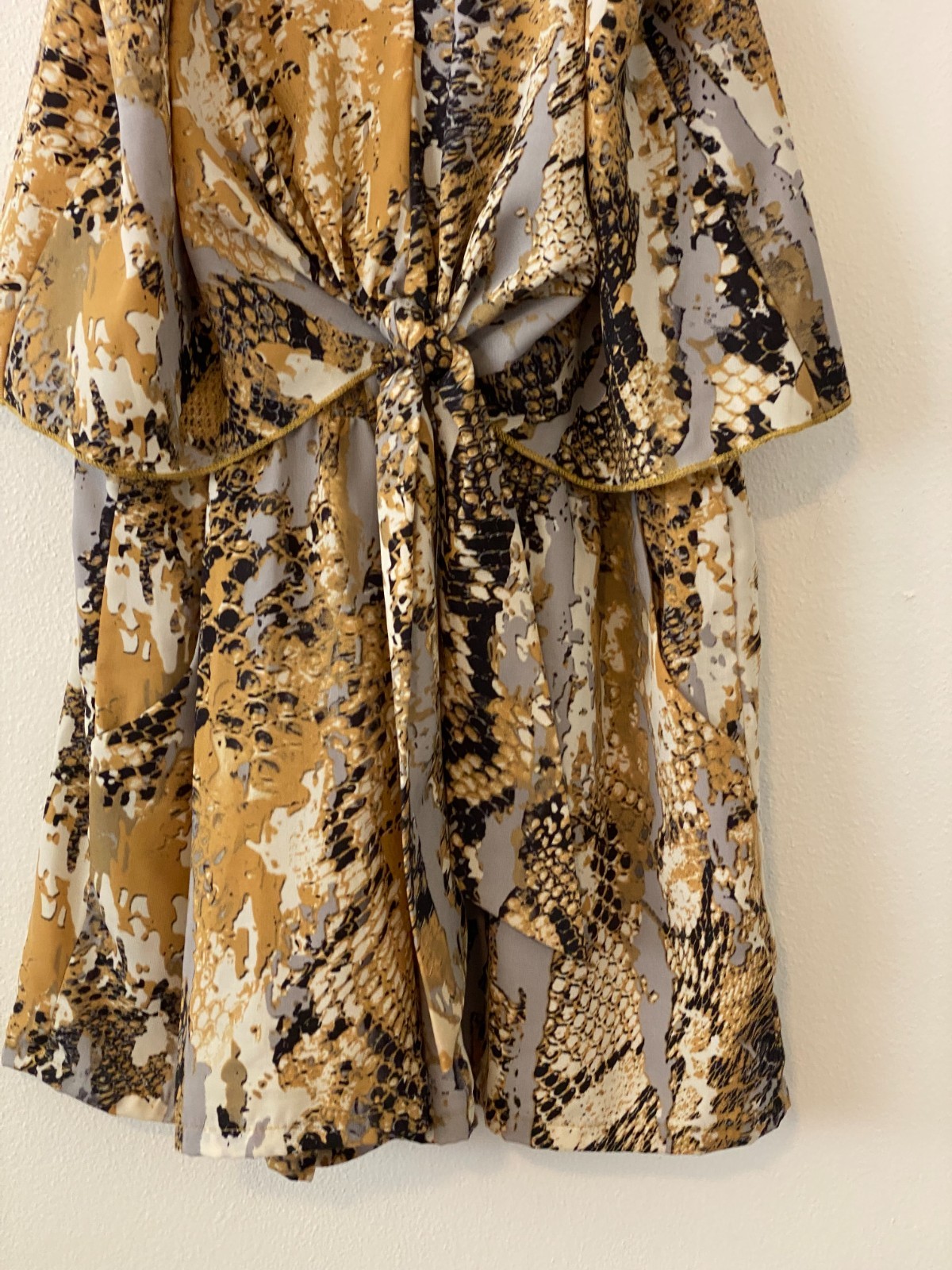 TYCHE Gold Snakeskin Print Shorts Romper Pockets Small Festival Edgy Coquette