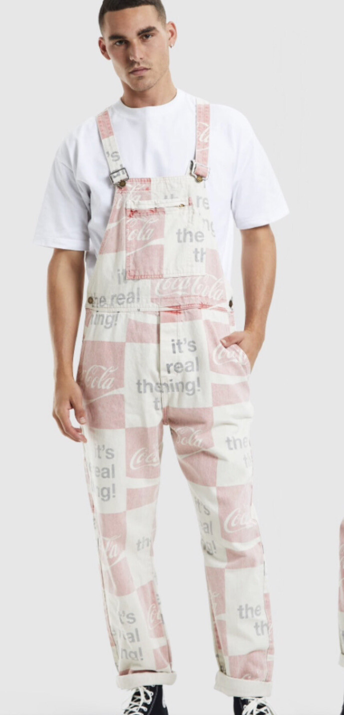 Urban Outfitters Rolla Coca Cola Printed Checkerboard Overall Red Ivory XXS NWT
