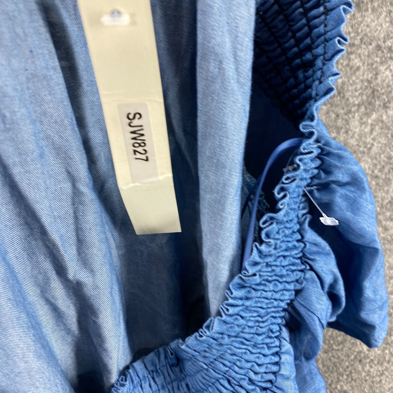 New San Joy Jumpsuit Women L Blue Elastic Waist Lined Cotton Short Sleeve