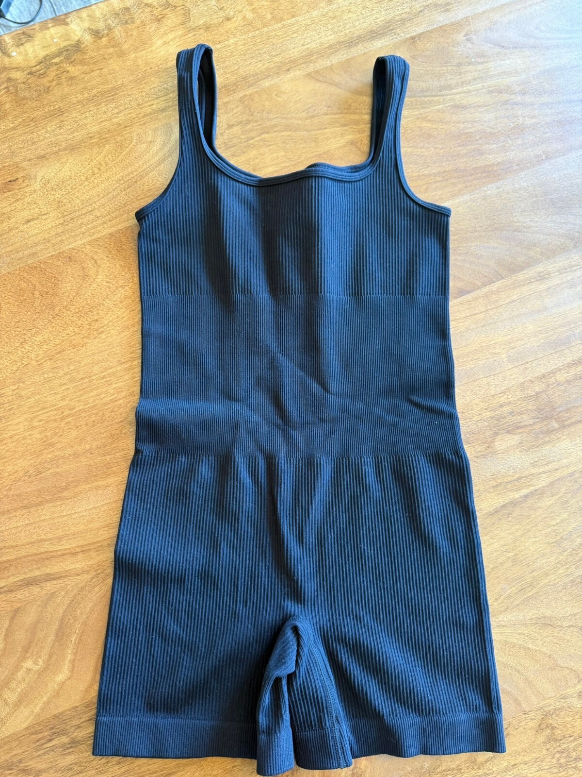 Black Ribbed Knit Sleeveless Romper – Small