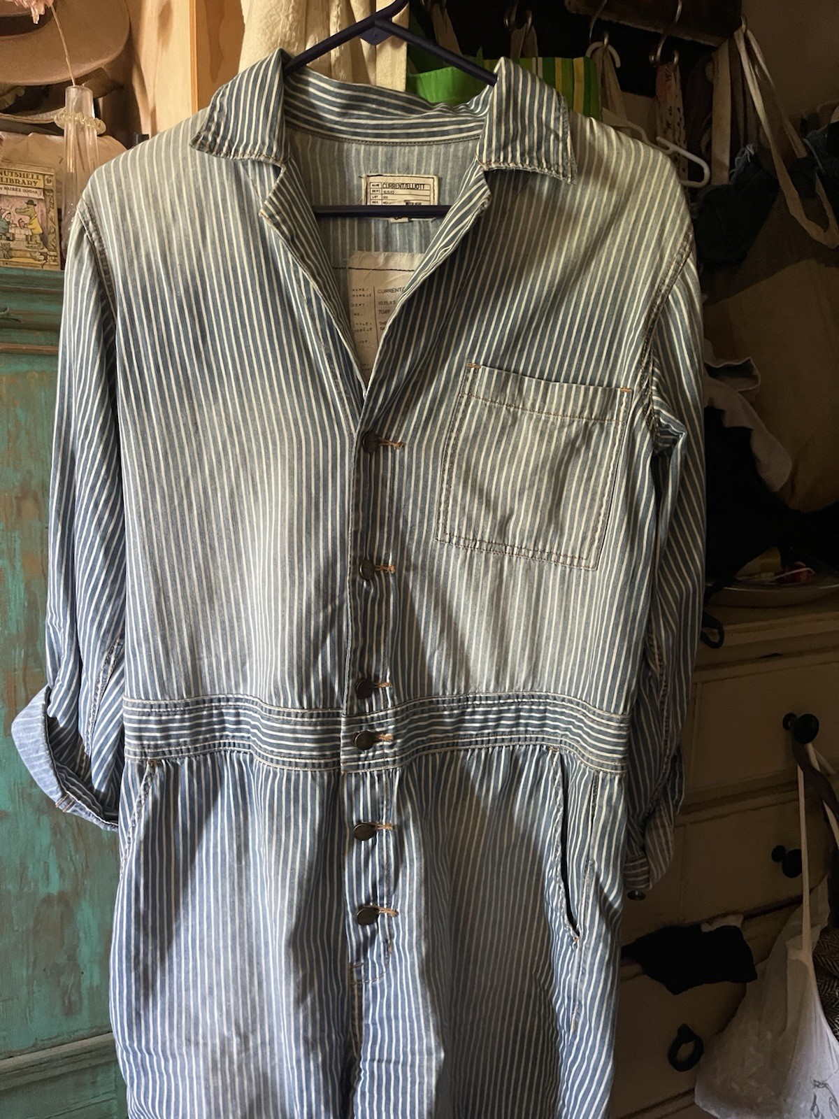 Current Elliott “Mechanic Shortall” Romper Jumpsuit Cond Shorts M/L 3 Striped