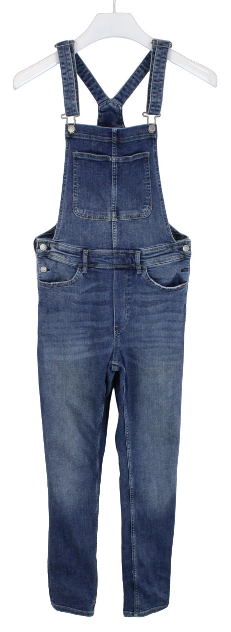 H&M Denim Jumpsuit Womens Eu 36 Whiskers Faded Slim Leg Pull On Blue