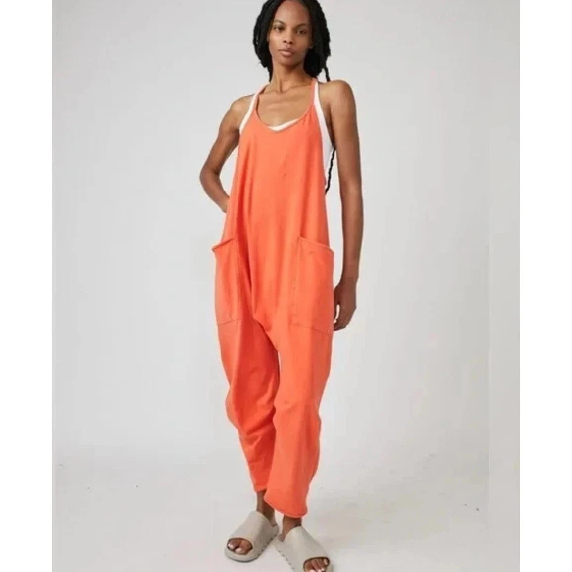 Free People Movement Bright Orange Hot Shot Romper Jumpsuit Boho Oversized M