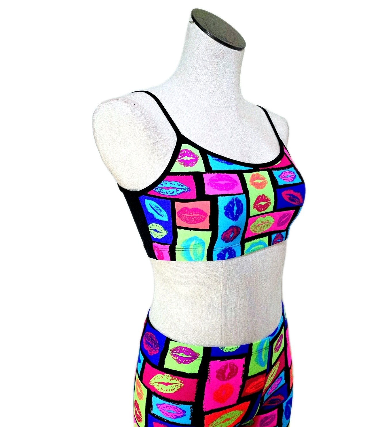 80s Retro Neon Kiss Fashionista Dance Legging Sport Bra Set Women’s M Funky Diva