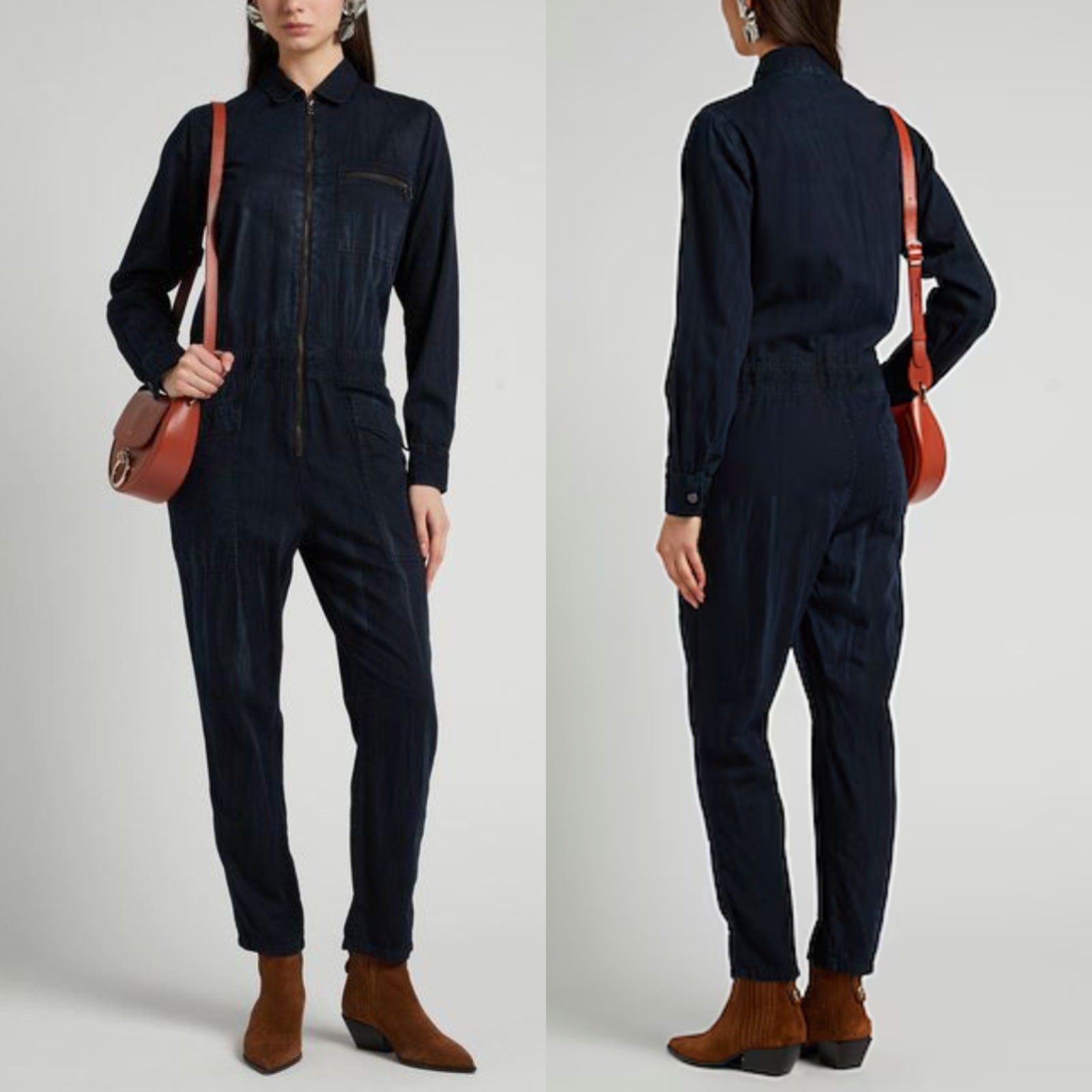 Current/Elliott Dark Wash Denim Jumpsuit | Coverall Model-Off-Duty