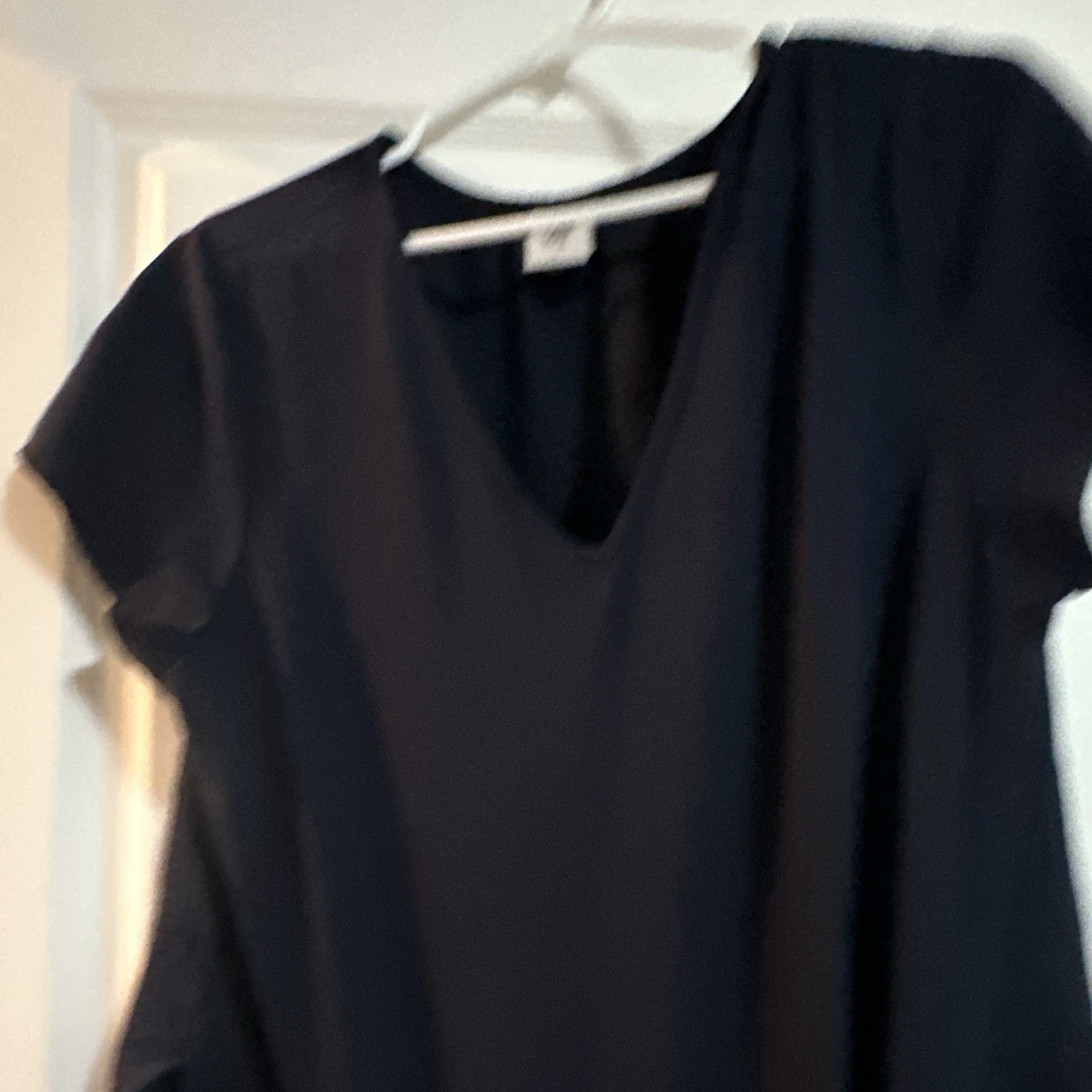 CAbi Navy Blue Solid V-Neck Short Sleeve Jumpsuit One-Piece Women’s L