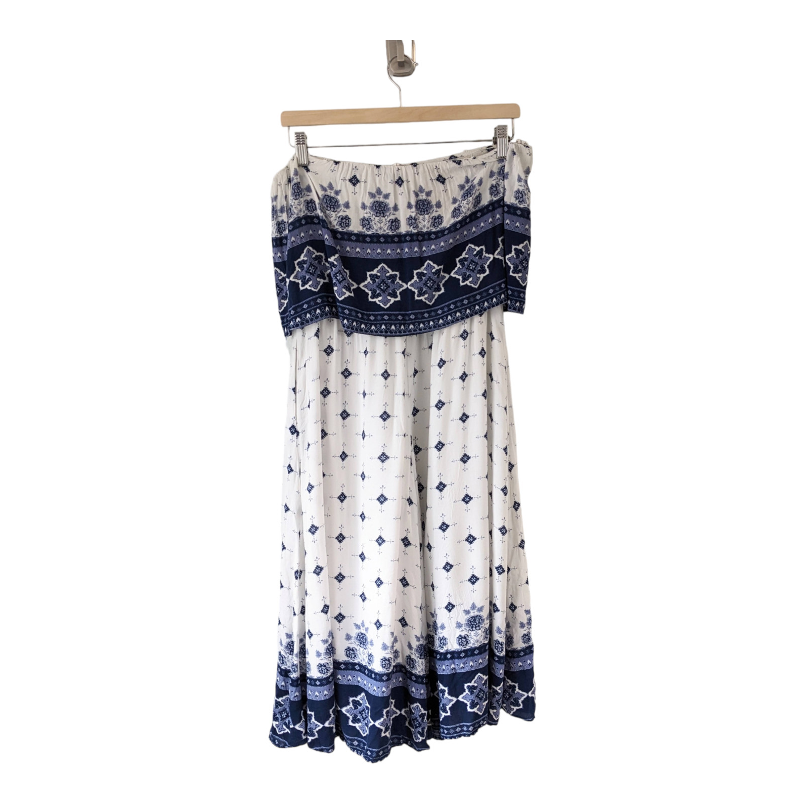 Somedays Lovin Size Medium Morning Tides Cropped Jumpsuit White Blue Strapless