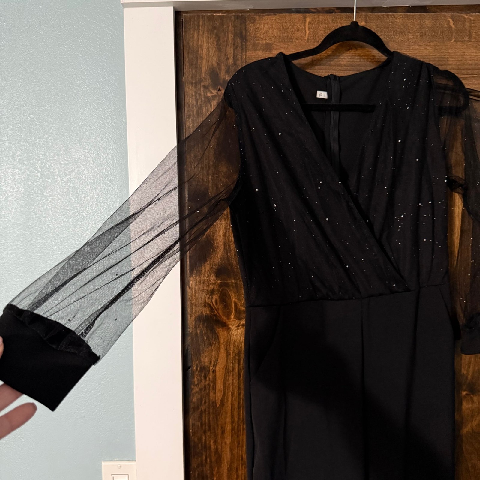 Women V Neck Long Sleeve Party Jumpsuit Slim Bodycons Bifurcated Jumpsuit