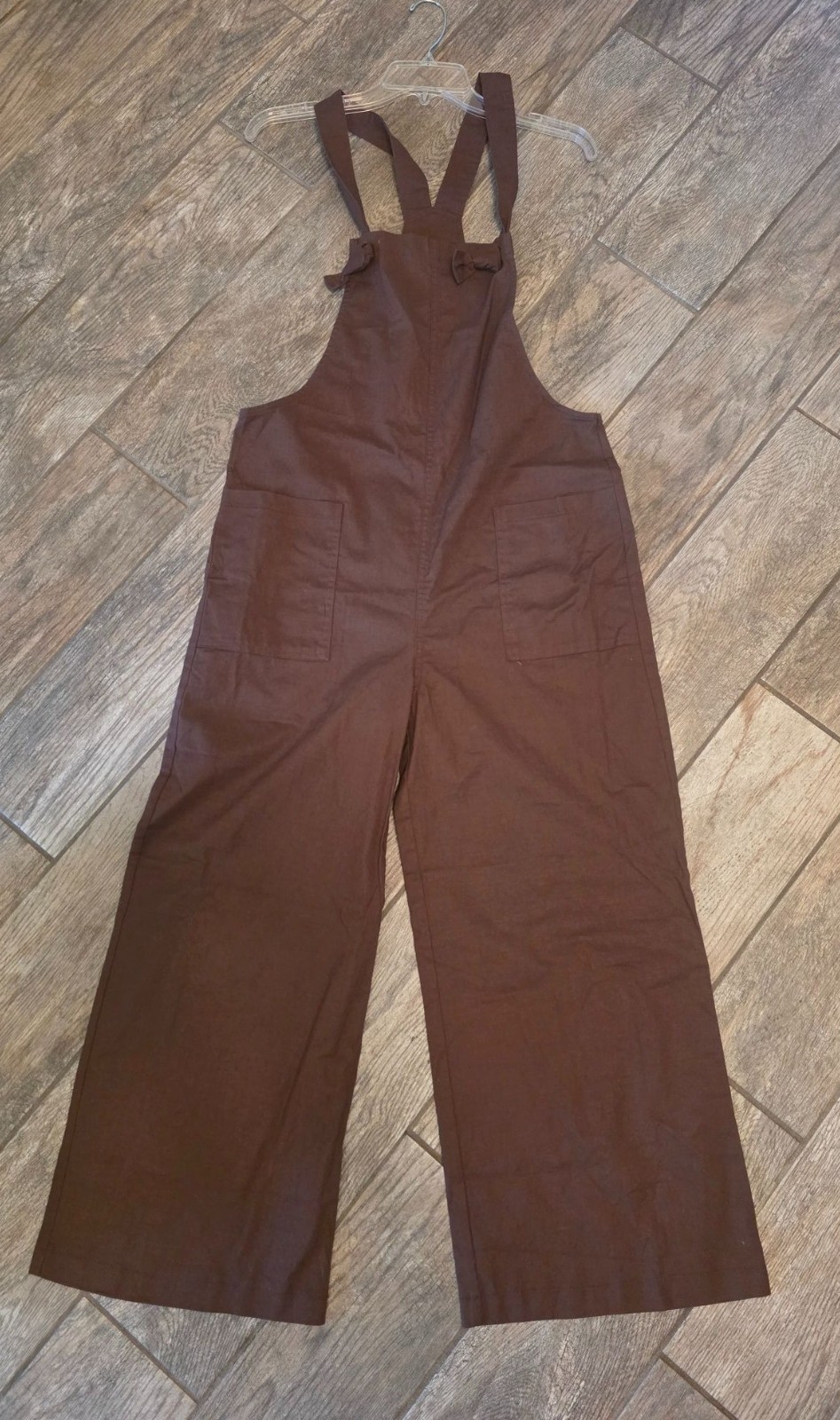 Zenana Brown Patch Relaxed Wide Leg Cotton Blend Overalls M NEW QP-7301Y
