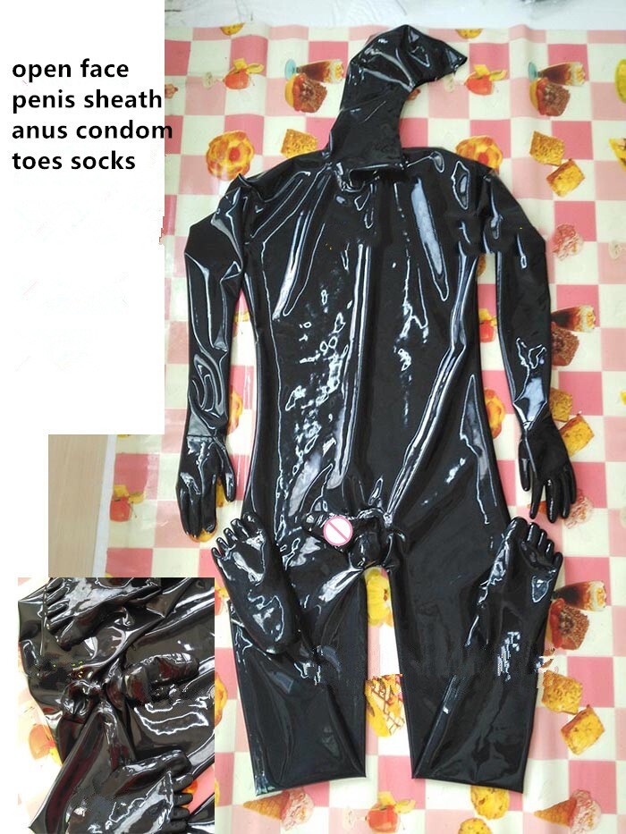 Face entry latex full catsuit with toes no zip with two sheath 0.4mm customized