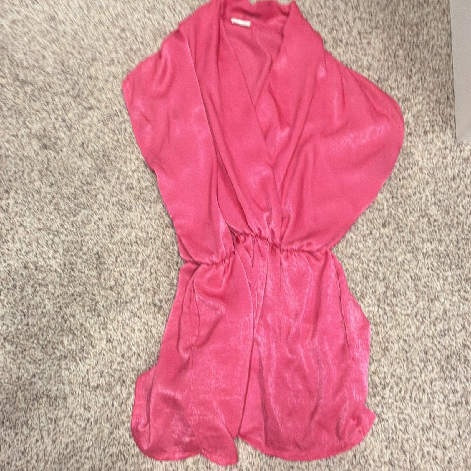 BIBI Women’s Pink Sleeveless V-Neck Satin Romper Elastic Waist Size L Regular