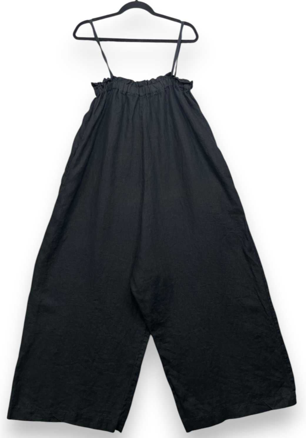 Ozma Deia Laundered Linen Jumpsuit Womens L Black Wide Leg Lagenlook Relaxed