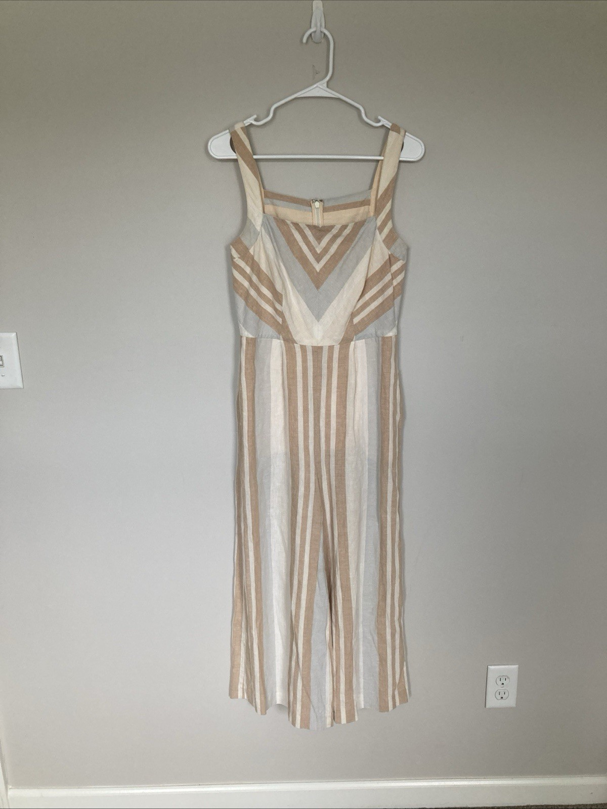 Anthropologie Jumpsuit Size 0 Savannah Tie Waist Linen Wide Crop Leg Lagenlook