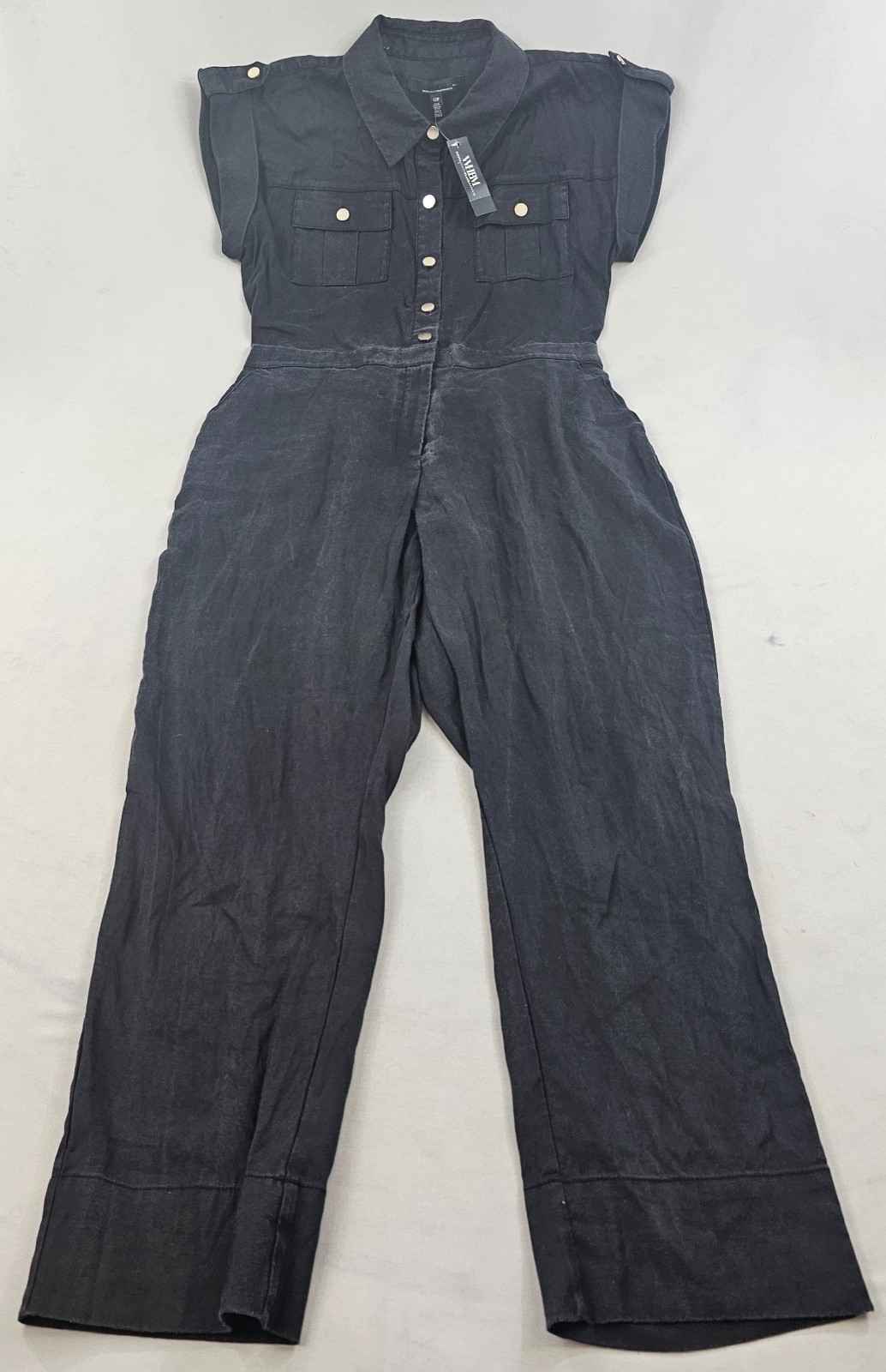 White House Black Market WHBM jumpsuit womens sz 12 P zip linen stretch black