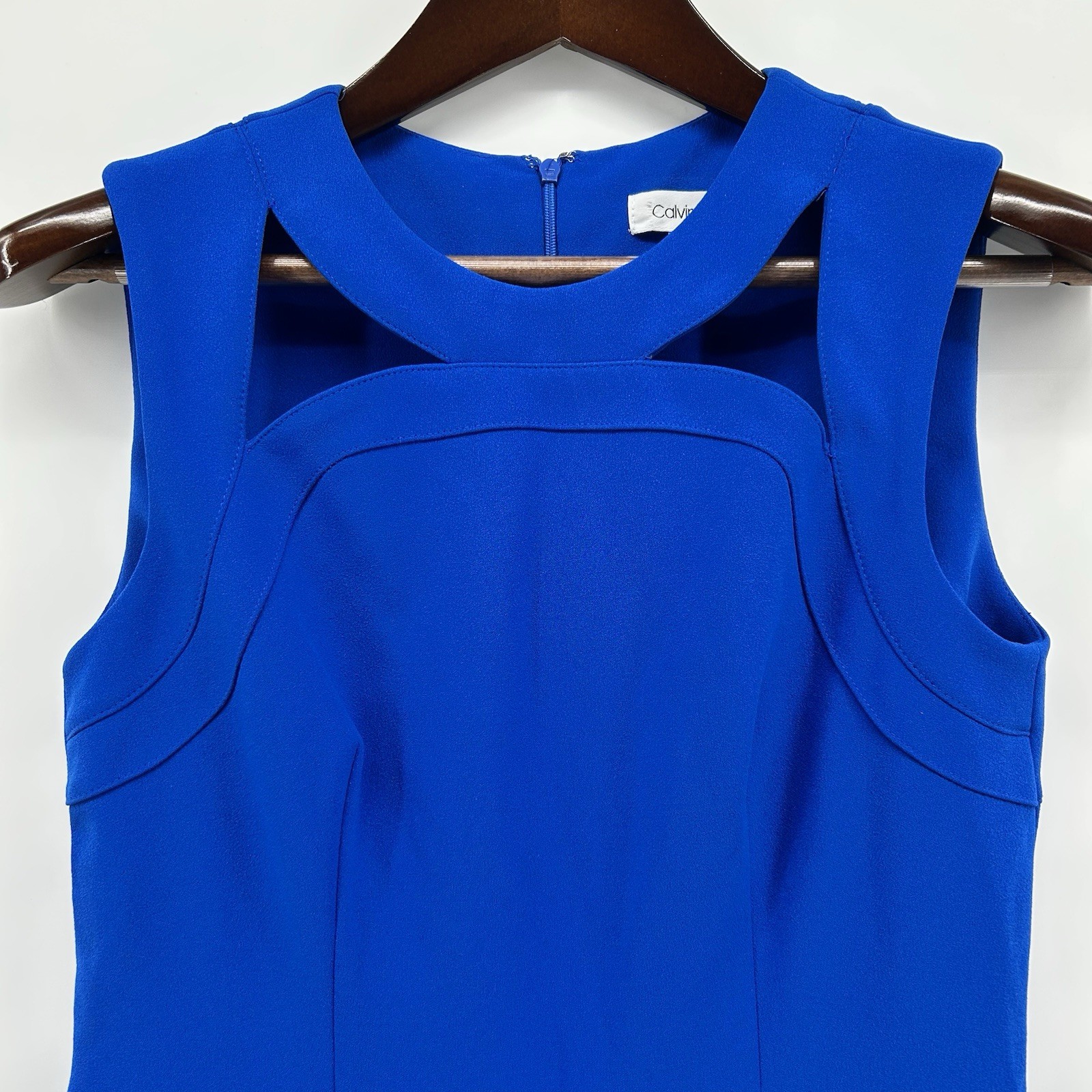 Calvin Klein Womens 6 Royal Blue Wide Leg Jumpsuit Cutout Sleeveless Pockets