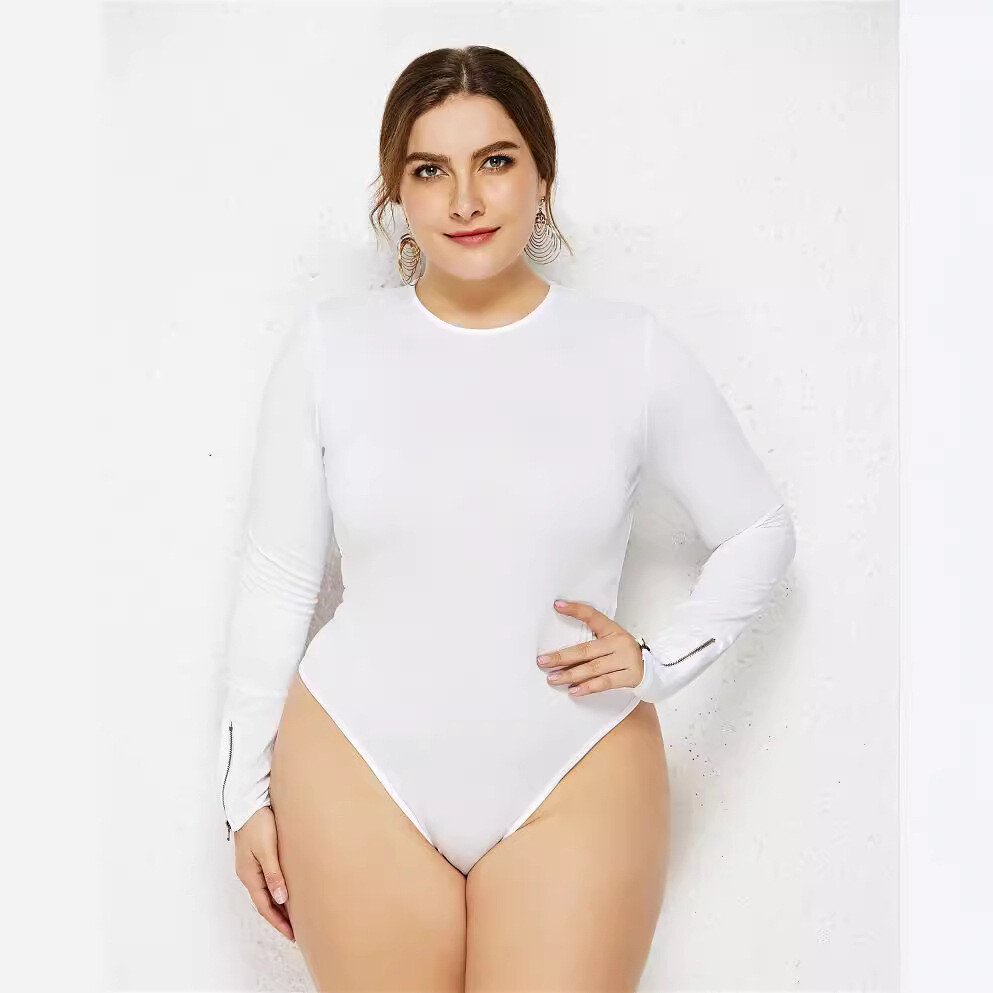 New Crew Round Neck Basic Tops Leotards Jumpsuit Long Sleeve Bodysuit for Women