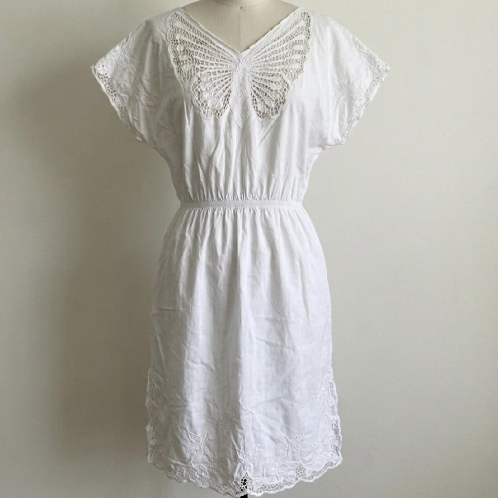 Vintage 70’s prarie cottagecore boho crochet whimsy Butterfly Lace Dress midi is