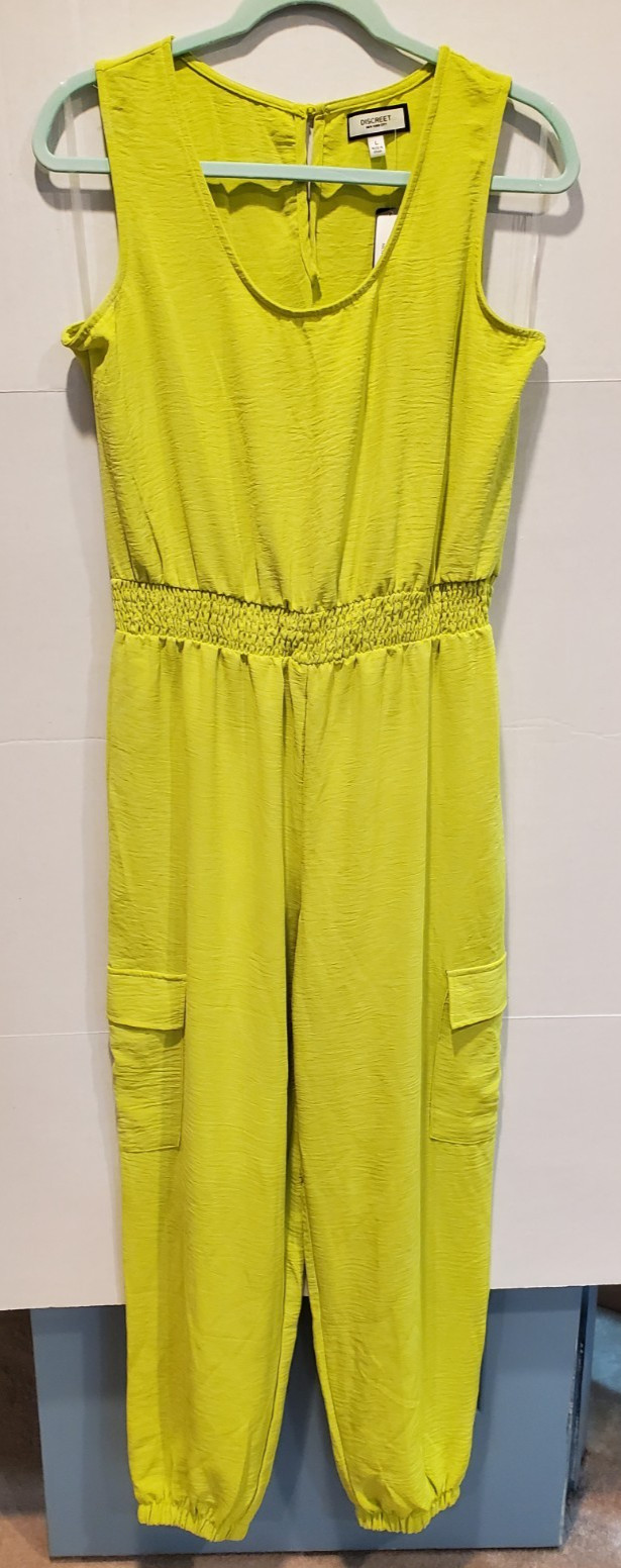 NWT DISCREET New York City Lime Green Sleeveless Jogger Jumpsuit Size L Women’s